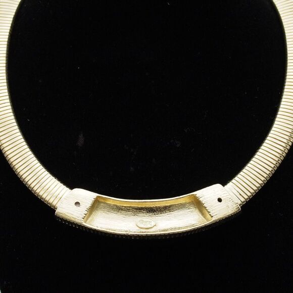 Trifari Omega Necklace Vintage 1980s Signed Modernist Gold Tone Enameled - Picture 10 of 12